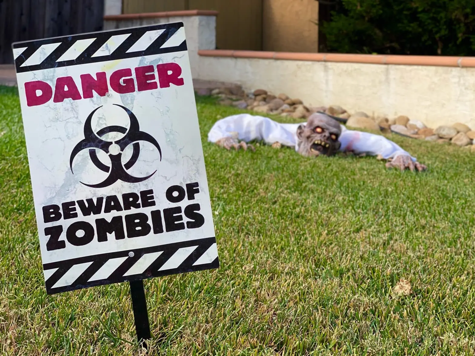 a sign in the grass