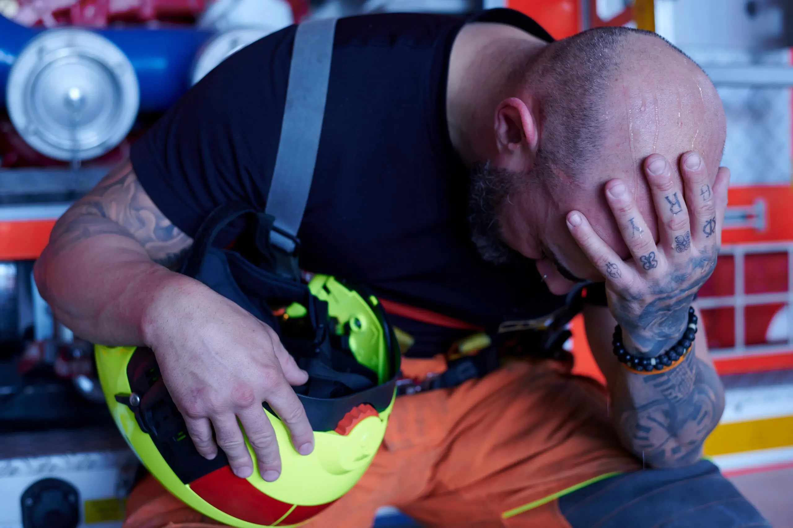 Image symbolizing the hidden trauma and isolation experienced by first responders struggling with addiction.