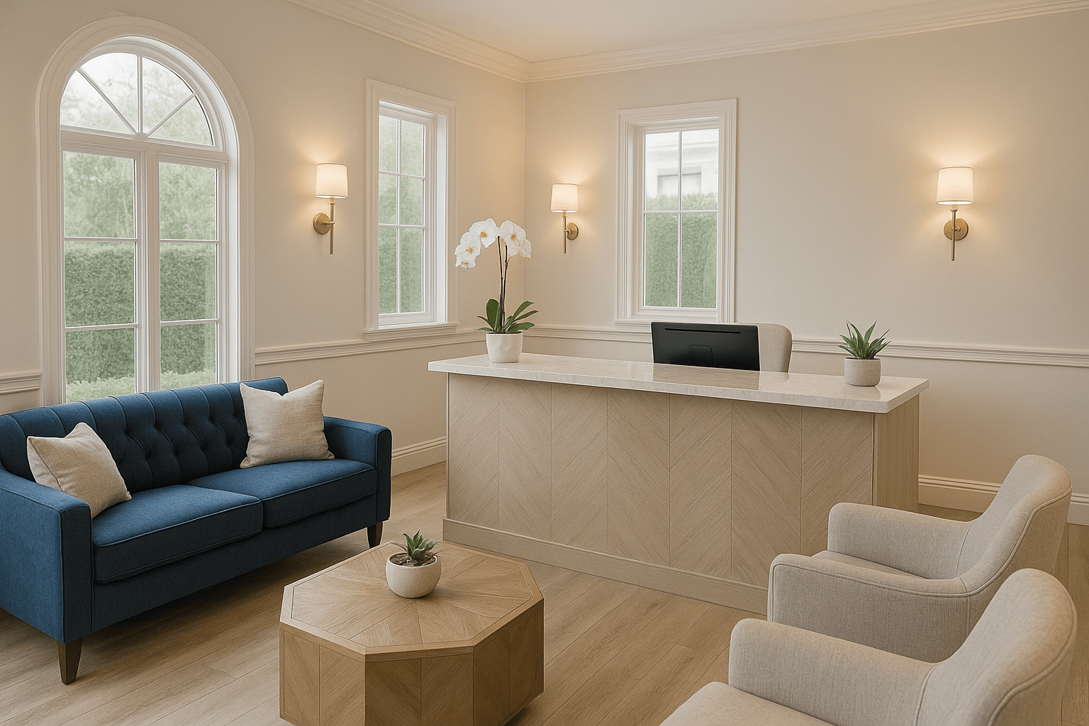 Calm welcoming front desk or lobby area of a treatment center How to Get My Treatment Covered