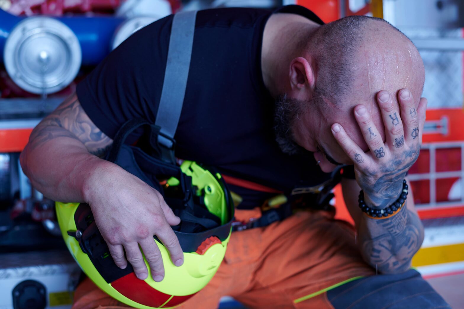 Image symbolizing the hidden trauma and isolation experienced by first responders struggling with addiction.