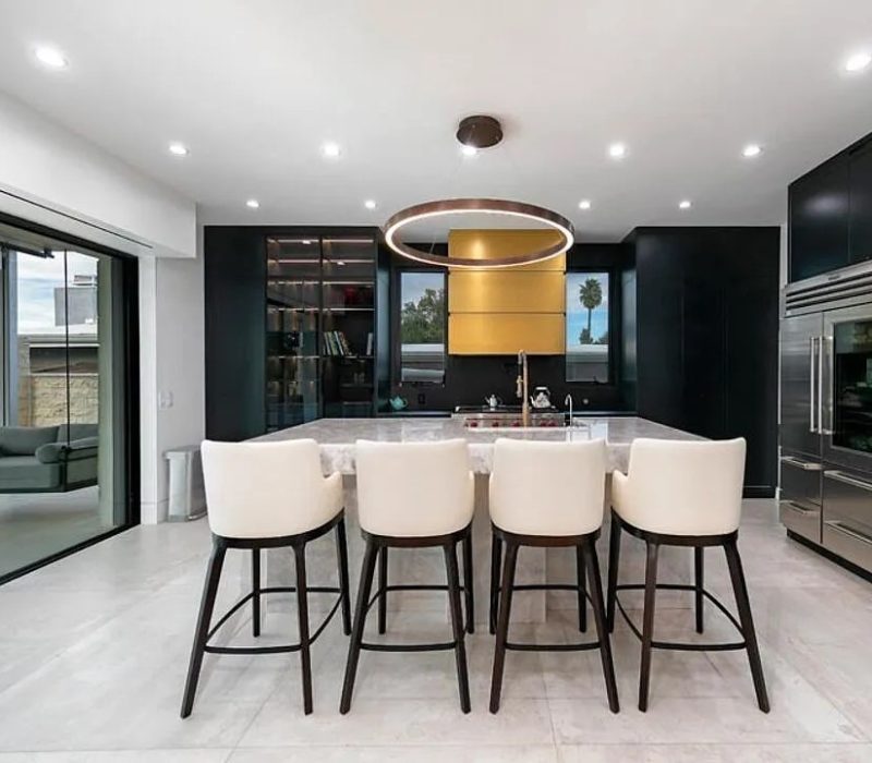 a kitchen with a large island